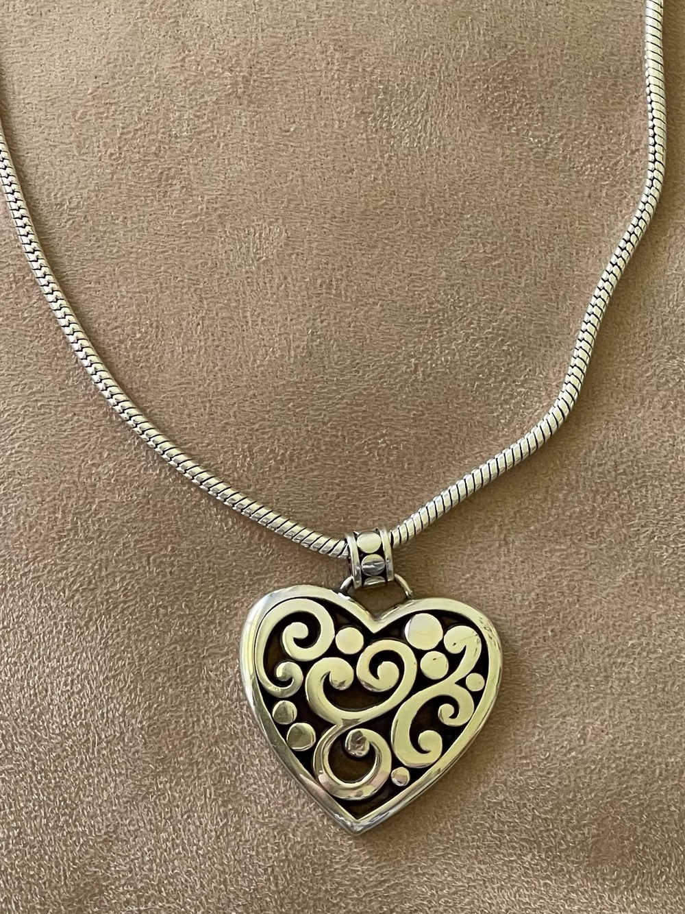 Brighton Silver Heart Scroll Pendant Necklace